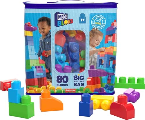 Product Image of the MEGA BLOKS First Builders Toddler Blocks Toys Set, Big Building Bag with 80...