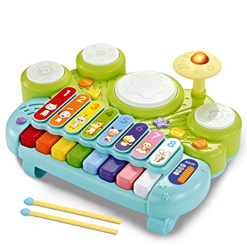 Product Image of the Fisca 3 in 1 Musical Instruments Toys, Electronic Piano Keyboard Xylophone Drum...