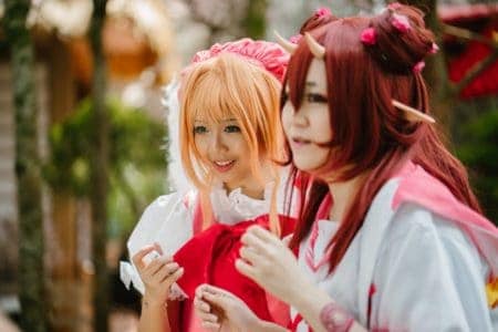 Two girls roleplaying as anime characters