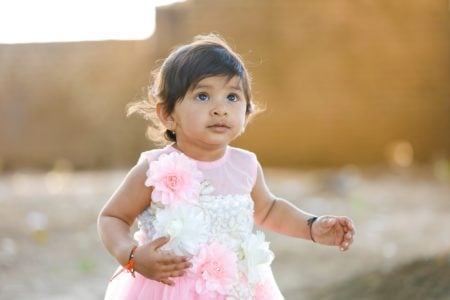 Little girl in pink dress