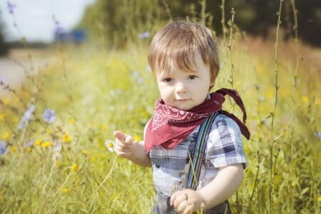 Cute little boy spending time in the garden