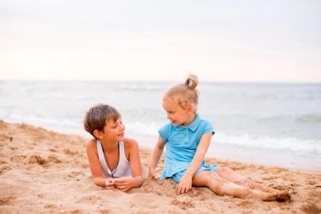 Kids having great time sitting on the beach