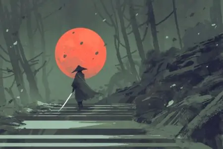 Anime Samurai standing in forest