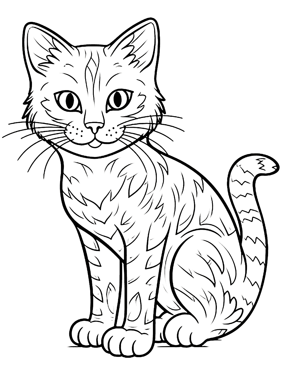 Advanced Coloring Page of a Bengal Cat - A highly detailed coloring page of a Bengal cat showing off its unique coat patterns.