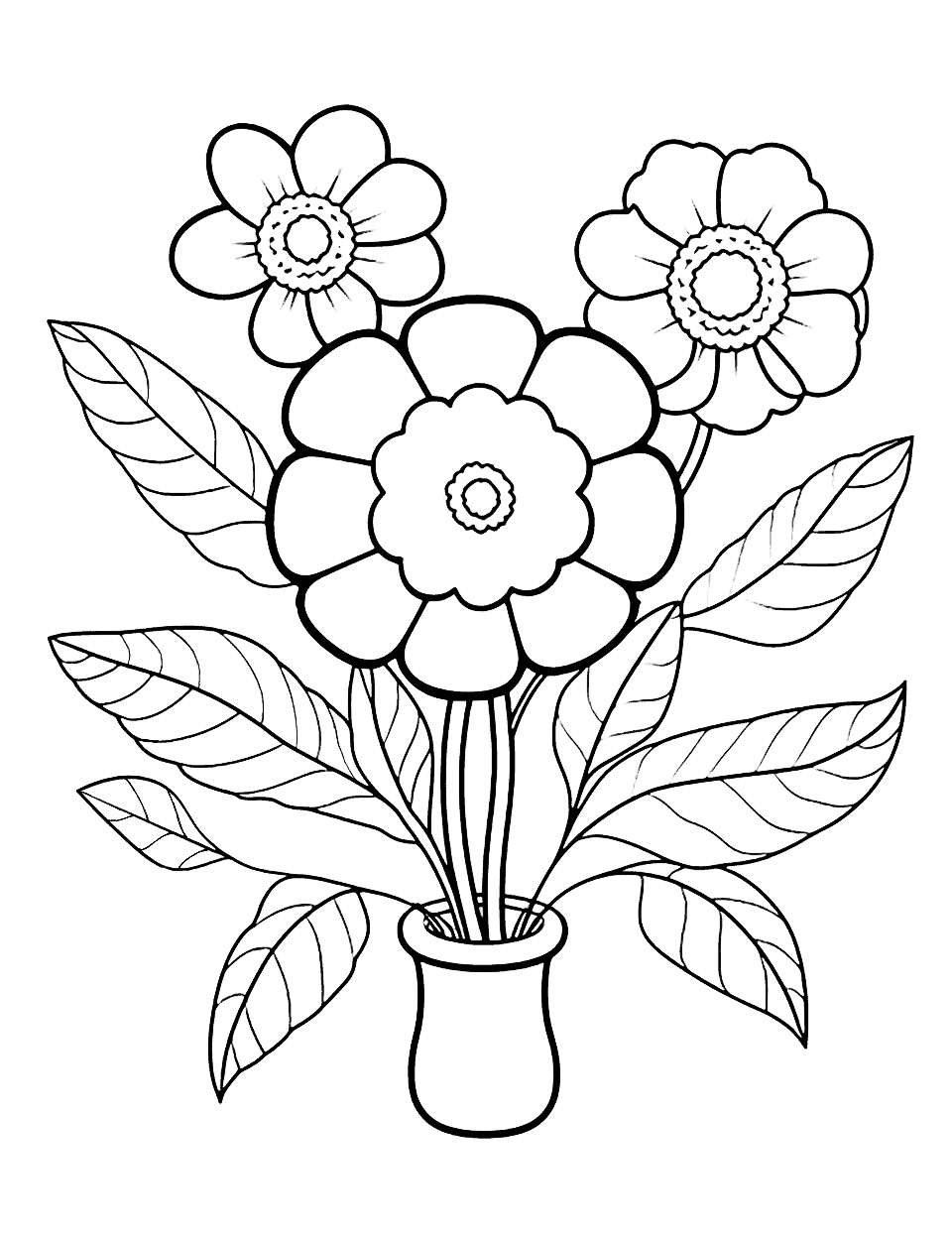 Simple Spring Blooms Flower Coloring Page - A simple, large flower design filled with spring blooms.