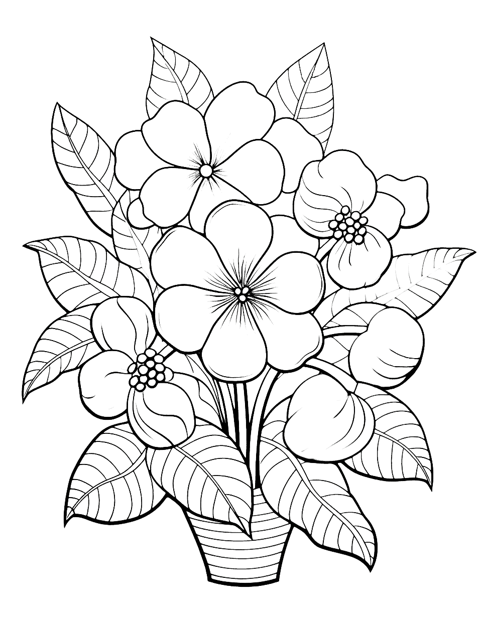 Tropical Paradise Flower Coloring Page - A coloring page featuring a variety of tropical flowers.