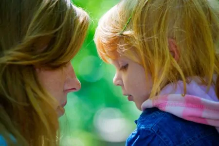 Mother talking to toddler