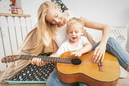 Mother singing a song to her baby